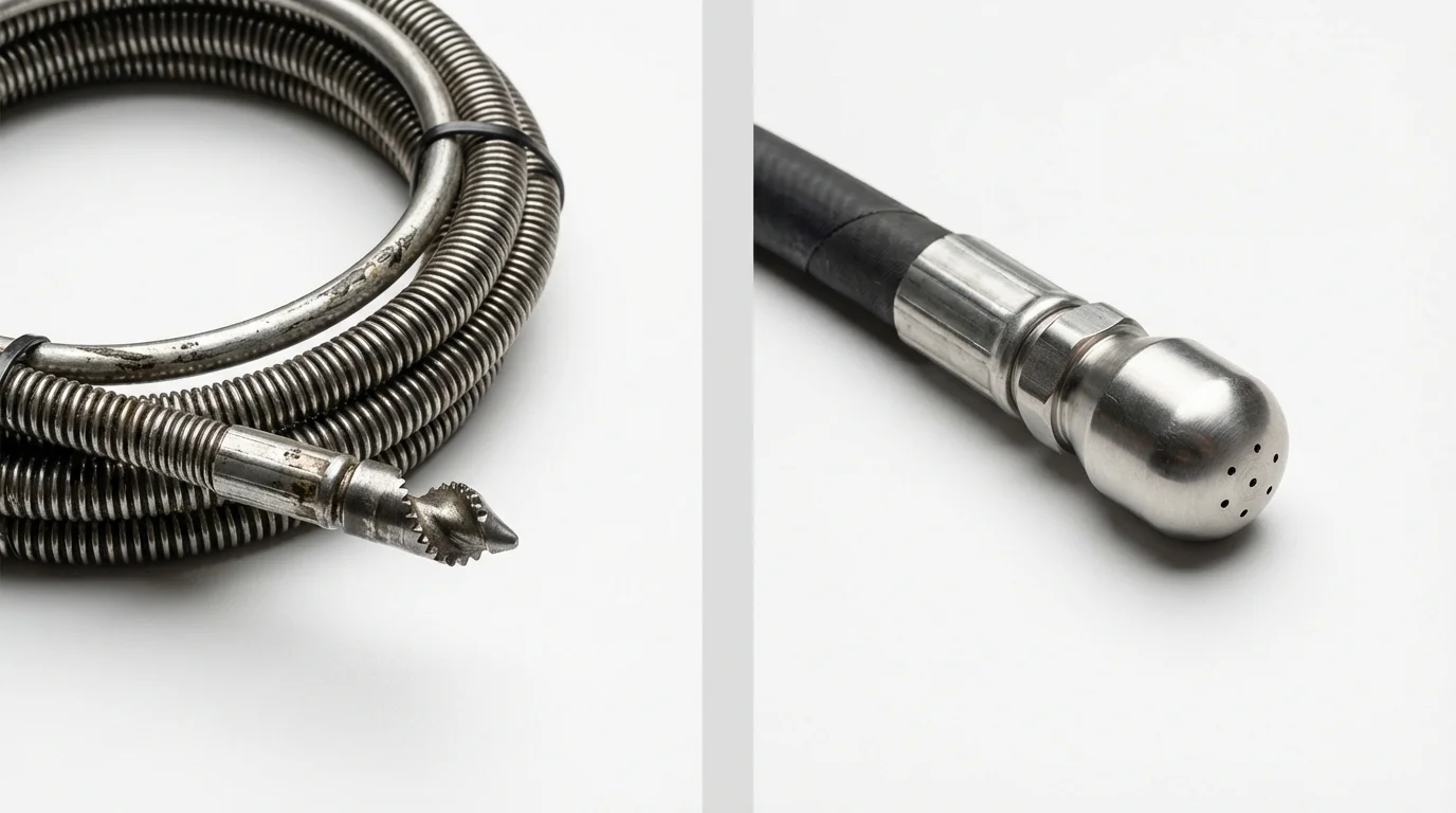 Drain snake cable and hydro jetting nozzle used for drain cleaning in Spring Hill, FL