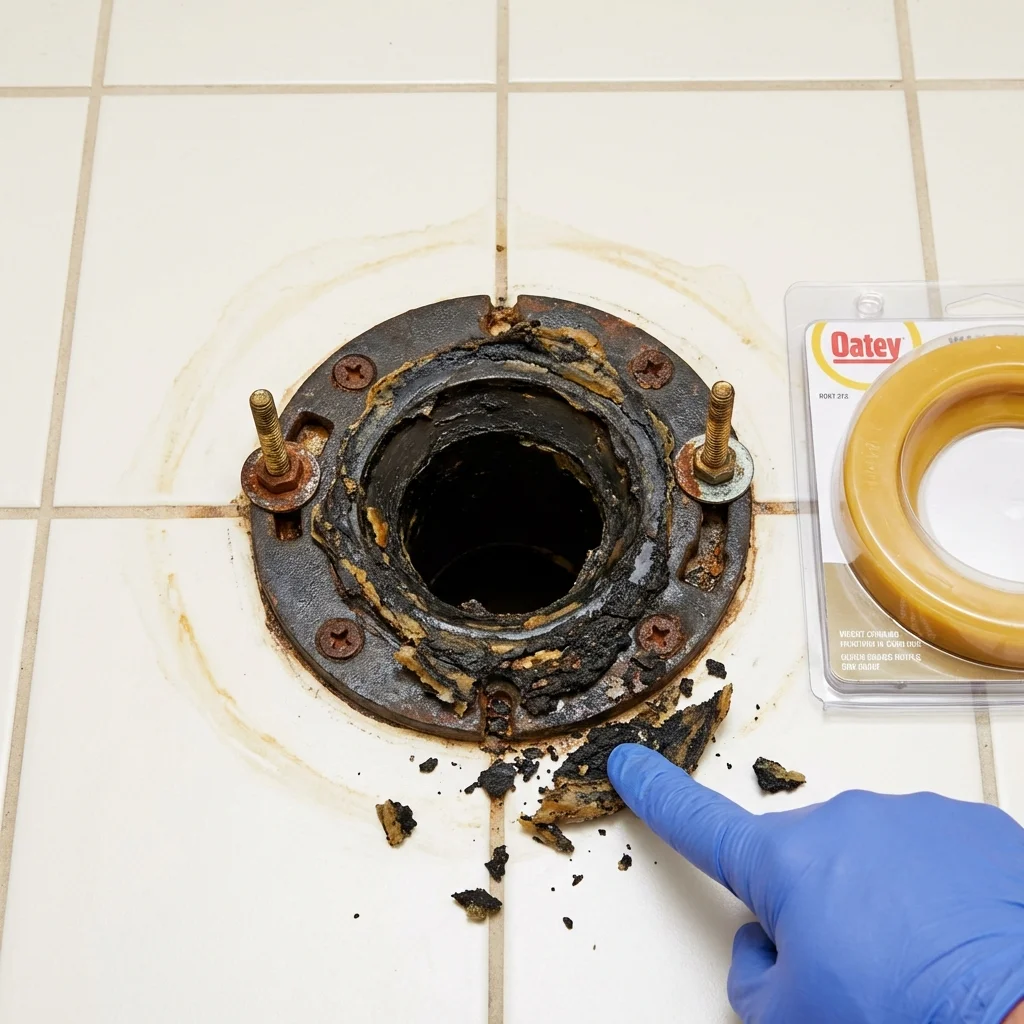 Failed wax ring showing water seepage at the base of a toilet in a Spring Hill, FL home